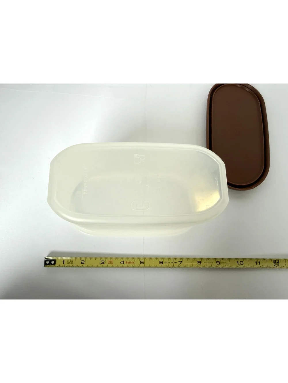 Vintage Tupperware Oval Storage Container with Brown Lid
